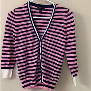 J Crew gauzy pink and navy striped cardigan